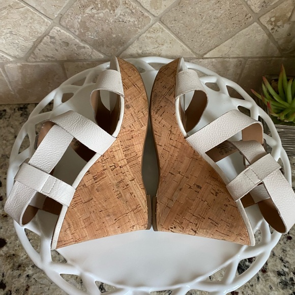 Franco Sarto Cream Neutral Leather Cork Wedge Sandals - Picture 10 of 13
